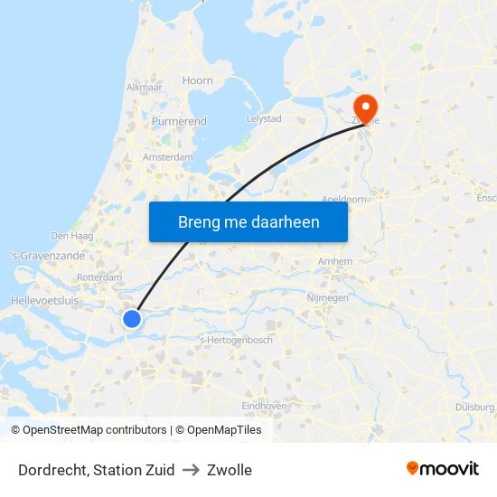 Dordrecht, Station Zuid to Zwolle map