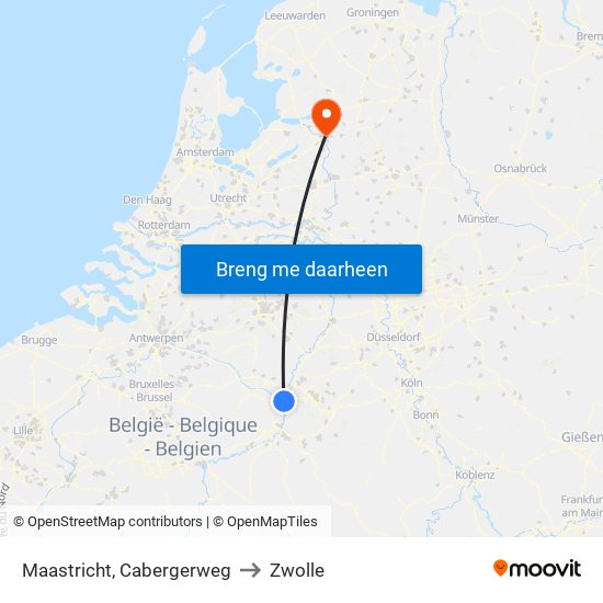 Maastricht, Cabergerweg to Zwolle map