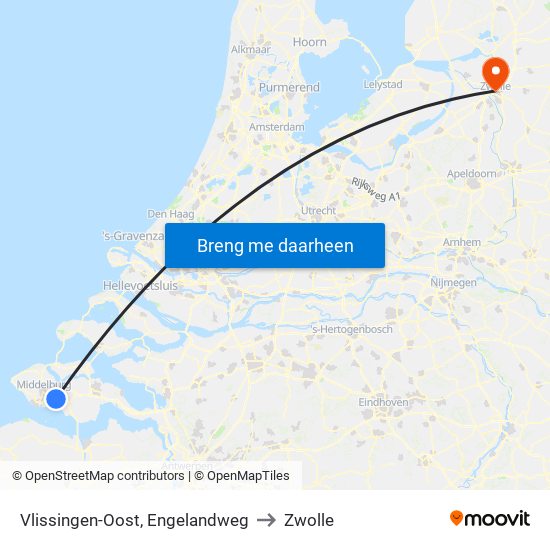 Vlissingen-Oost, Engelandweg to Zwolle map