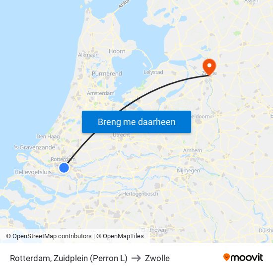 Rotterdam, Zuidplein (Perron L) to Zwolle map