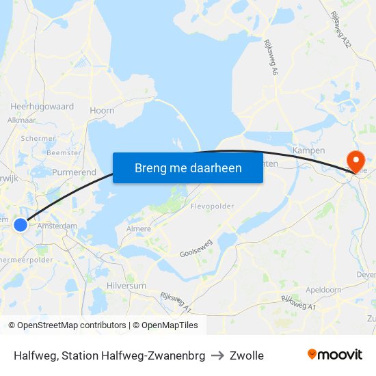 Halfweg, Station Halfweg-Zwanenbrg to Zwolle map