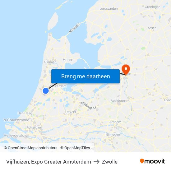 Vijfhuizen, Expo Greater Amsterdam to Zwolle map