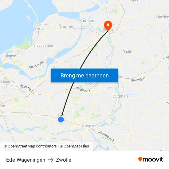 Ede-Wageningen to Zwolle map