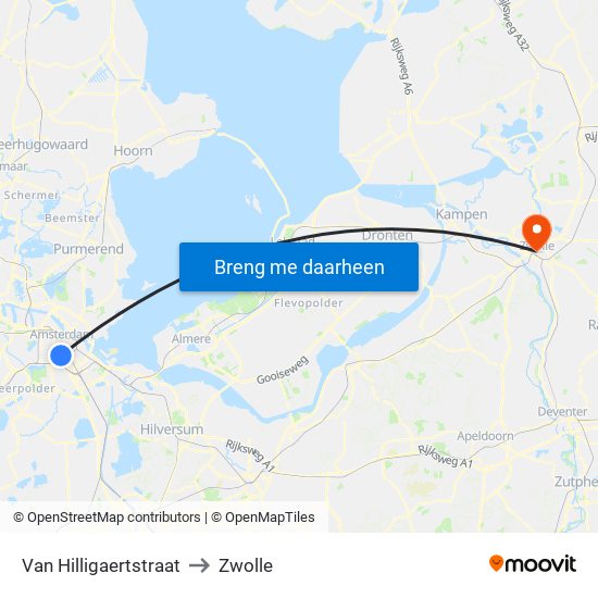 Van Hilligaertstraat to Zwolle map