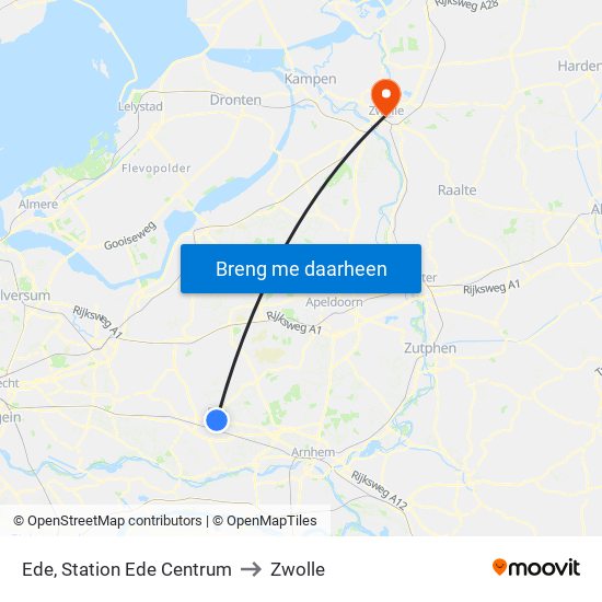 Ede, Station Ede Centrum to Zwolle map