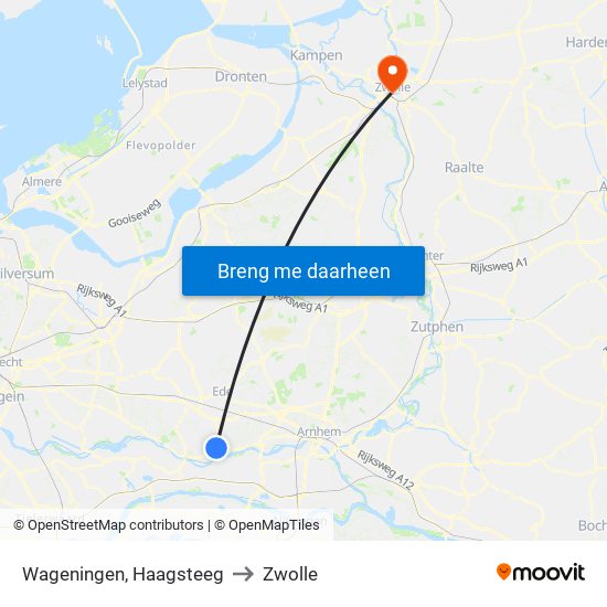 Wageningen, Haagsteeg to Zwolle map