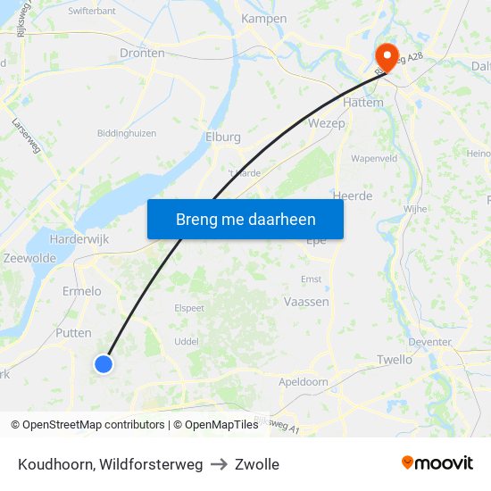 Koudhoorn, Wildforsterweg to Zwolle map