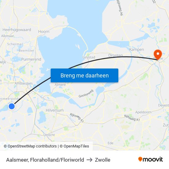 Aalsmeer, Floraholland/Floriworld to Zwolle map