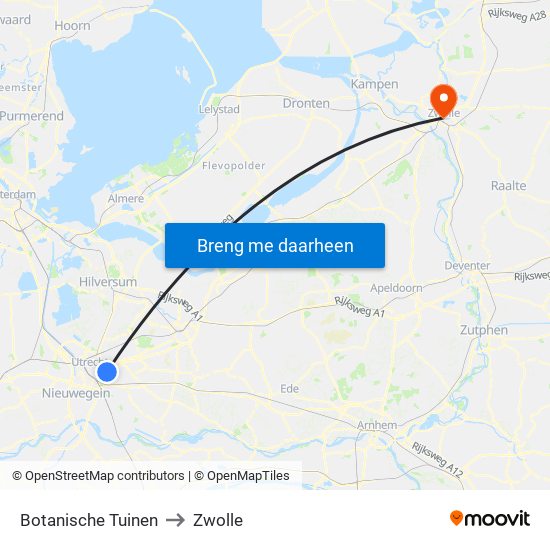 Botanische Tuinen to Zwolle map