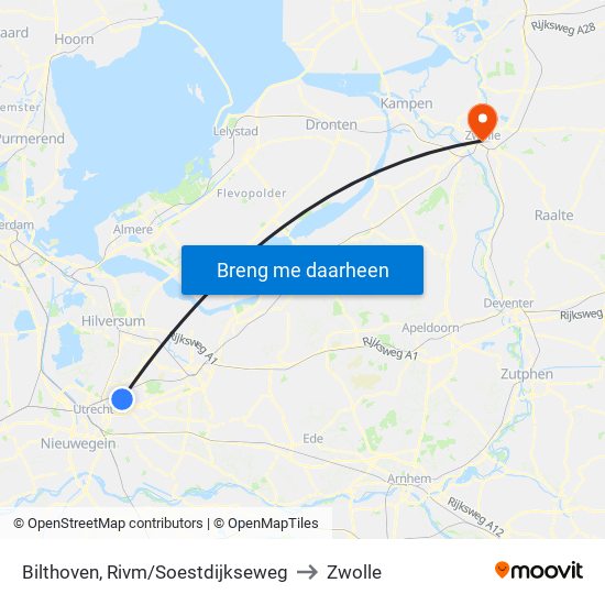 Bilthoven, Rivm/Soestdijkseweg to Zwolle map