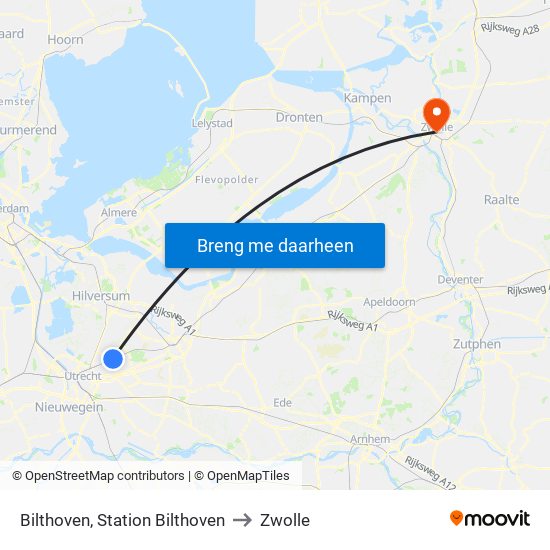 Bilthoven, Station Bilthoven to Zwolle map
