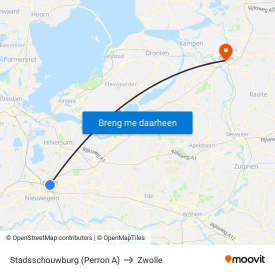 Stadsschouwburg (Perron A) to Zwolle map