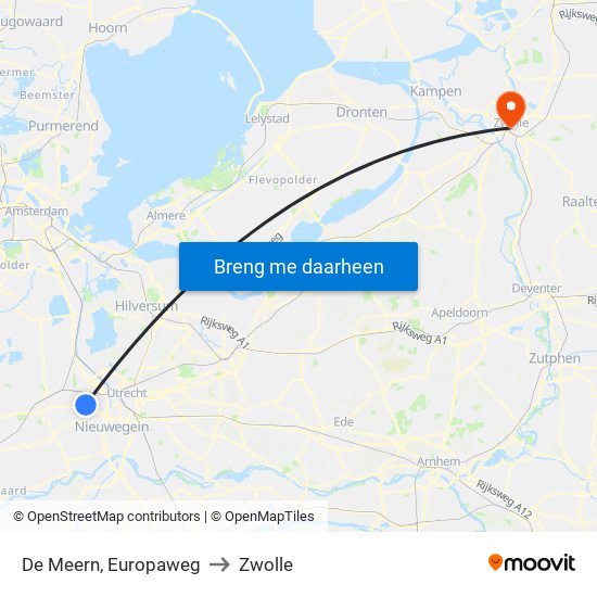 De Meern, Europaweg to Zwolle map