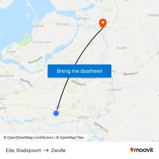 Ede, Stadspoort to Zwolle map