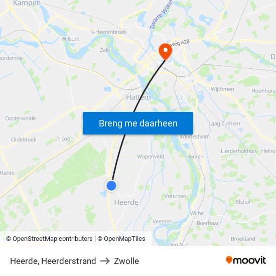 Heerde, Heerderstrand to Zwolle map