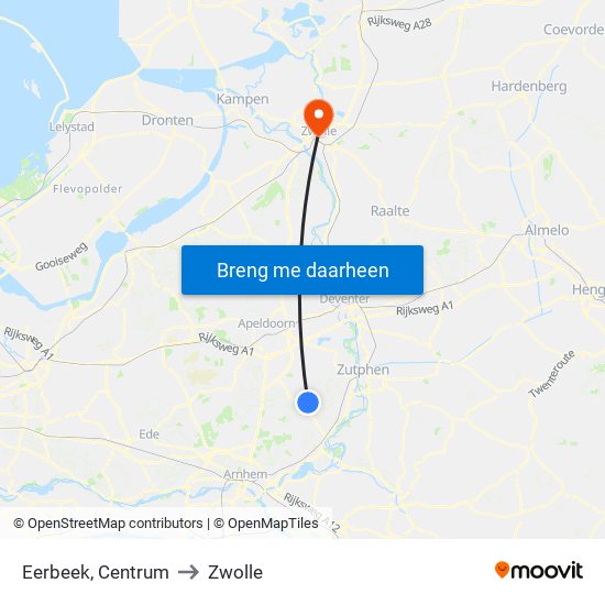 Eerbeek, Centrum to Zwolle map