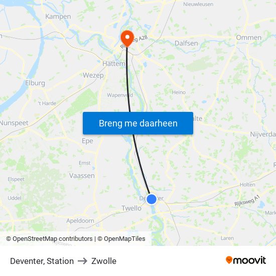 Deventer, Station to Zwolle map