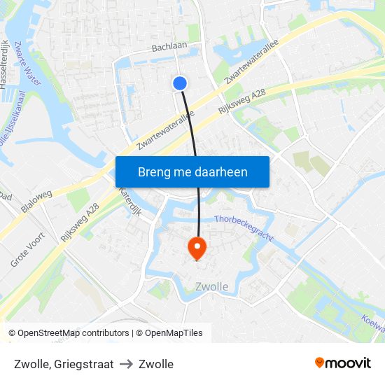 Zwolle, Griegstraat to Zwolle map