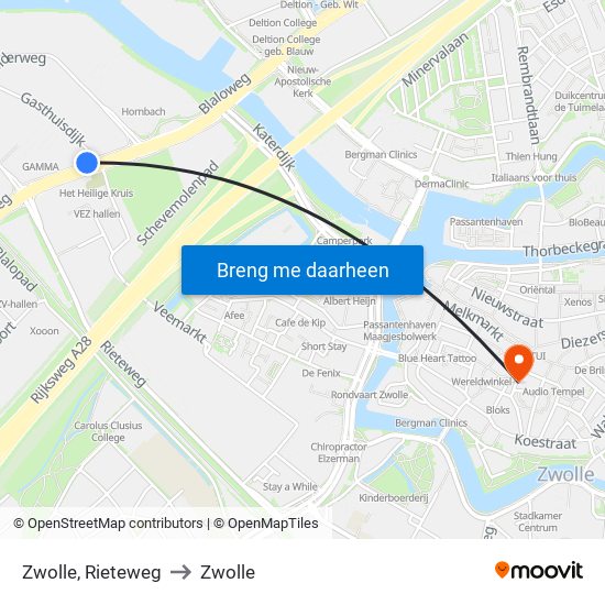 Zwolle, Rieteweg to Zwolle map