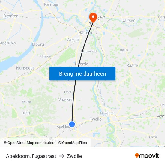 Apeldoorn, Fugastraat to Zwolle map