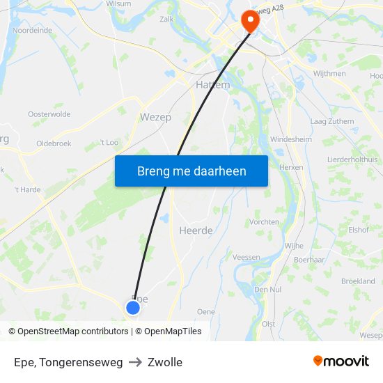 Epe, Tongerenseweg to Zwolle map