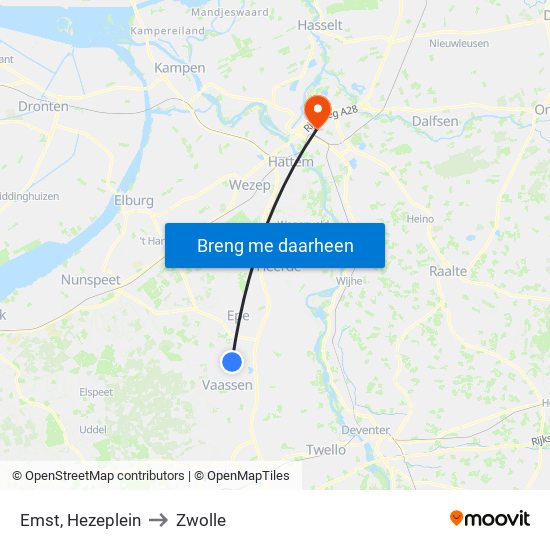 Emst, Hezeplein to Zwolle map
