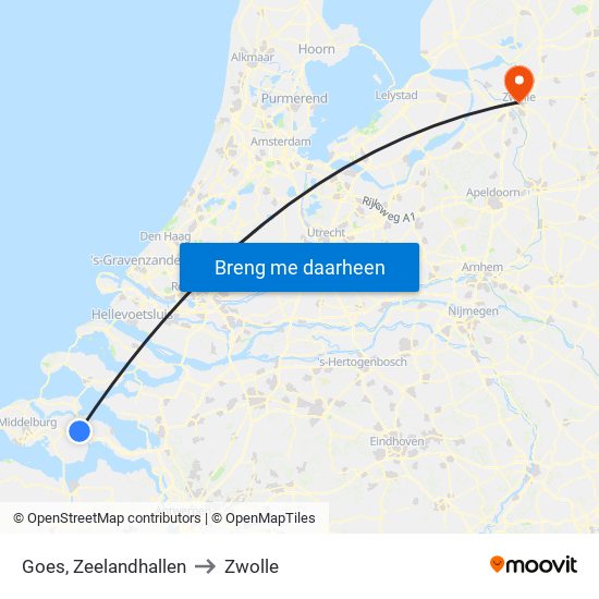 Goes, Zeelandhallen to Zwolle map