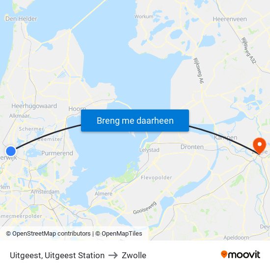 Uitgeest, Uitgeest Station to Zwolle map