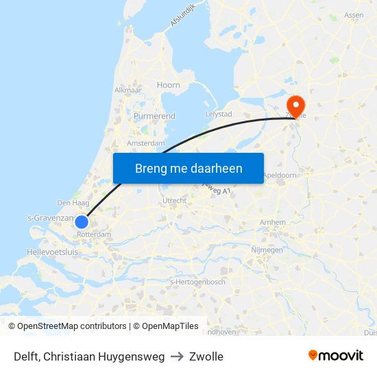Delft, Christiaan Huygensweg to Zwolle map