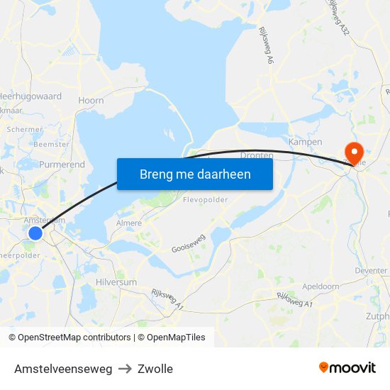Amstelveenseweg to Zwolle map