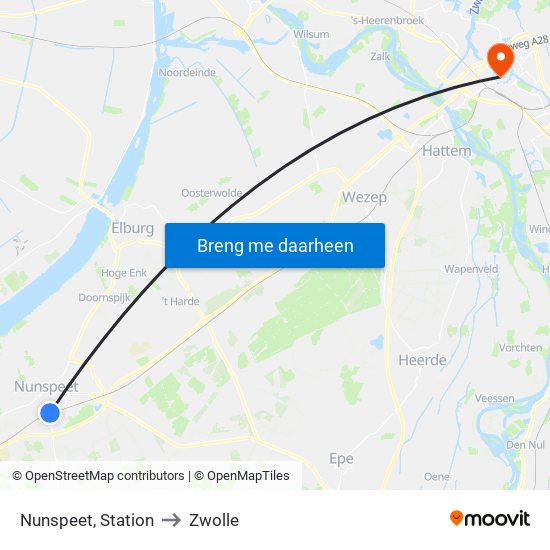 Nunspeet, Station to Zwolle map