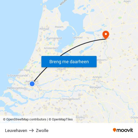 Leuvehaven to Zwolle map