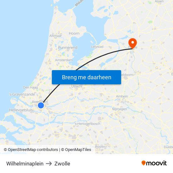 Wilhelminaplein to Zwolle map