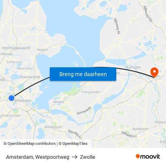 Amsterdam, Westpoortweg to Zwolle map