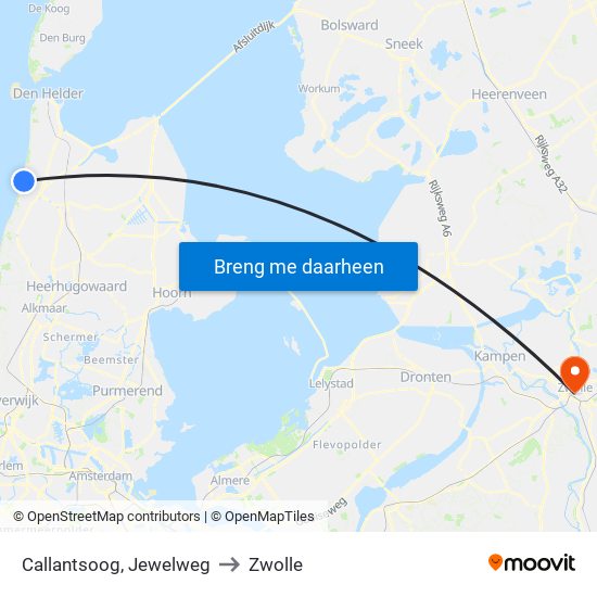 Callantsoog, Jewelweg to Zwolle map