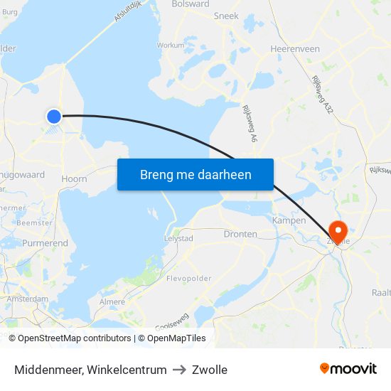 Middenmeer, Winkelcentrum to Zwolle map