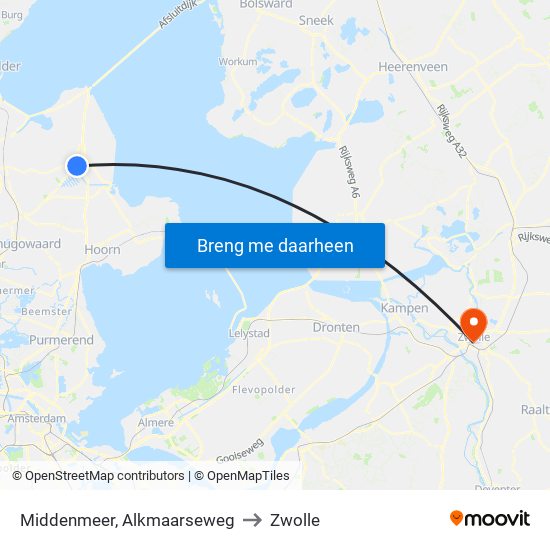 Middenmeer, Alkmaarseweg to Zwolle map