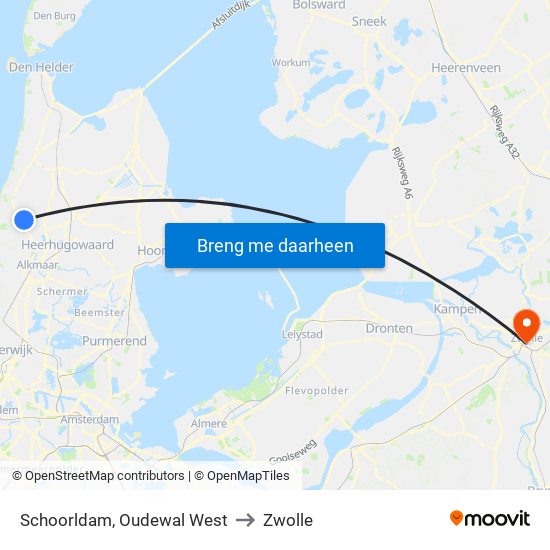 Schoorldam, Oudewal West to Zwolle map