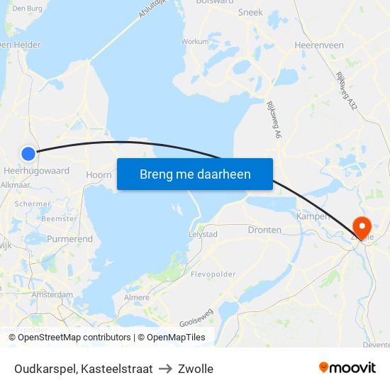Oudkarspel, Kasteelstraat to Zwolle map