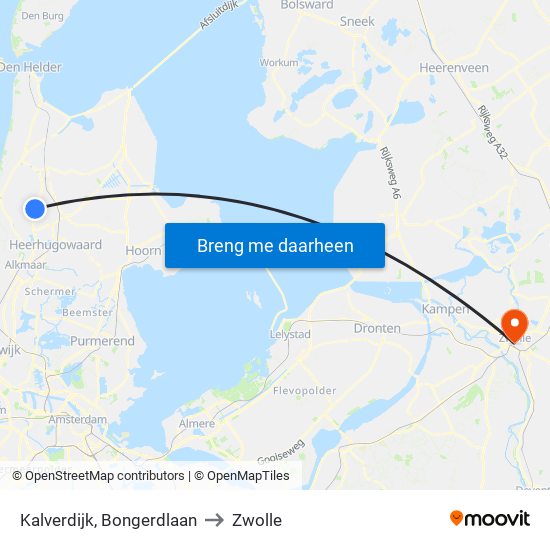 Kalverdijk, Bongerdlaan to Zwolle map
