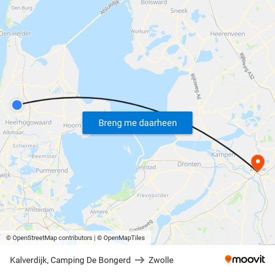 Kalverdijk, Camping De Bongerd to Zwolle map