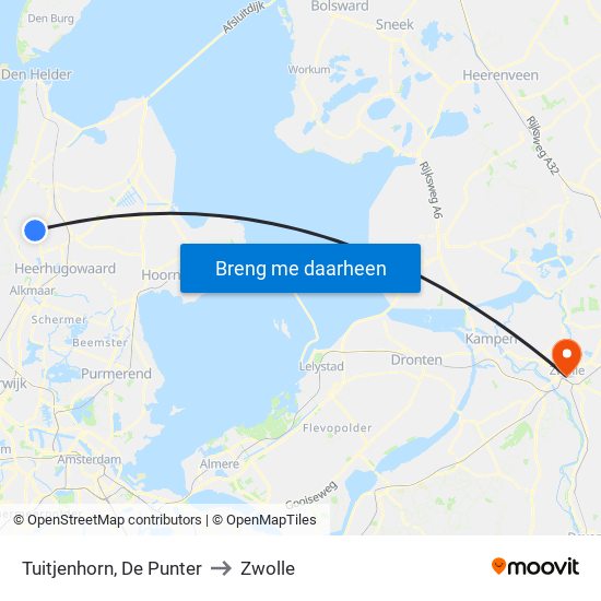 Tuitjenhorn, De Punter to Zwolle map