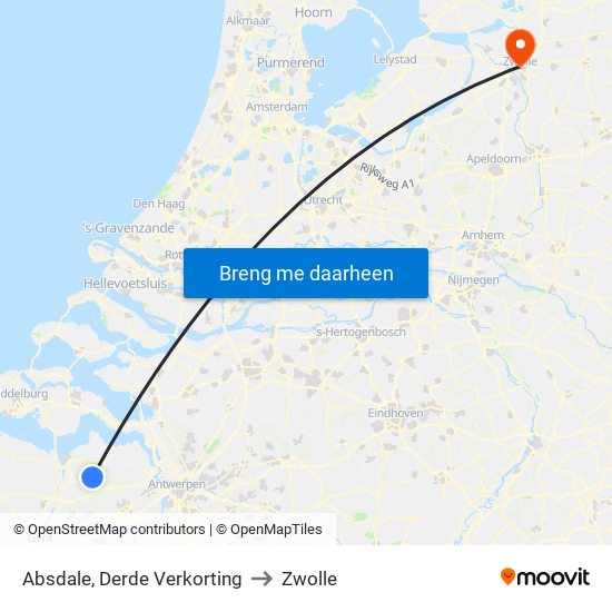 Absdale, Derde Verkorting to Zwolle map