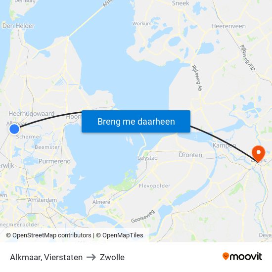 Alkmaar, Vierstaten to Zwolle map
