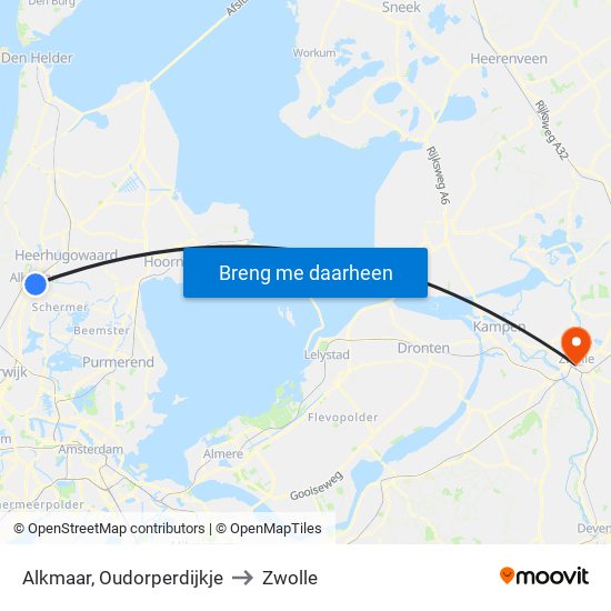 Alkmaar, Oudorperdijkje to Zwolle map