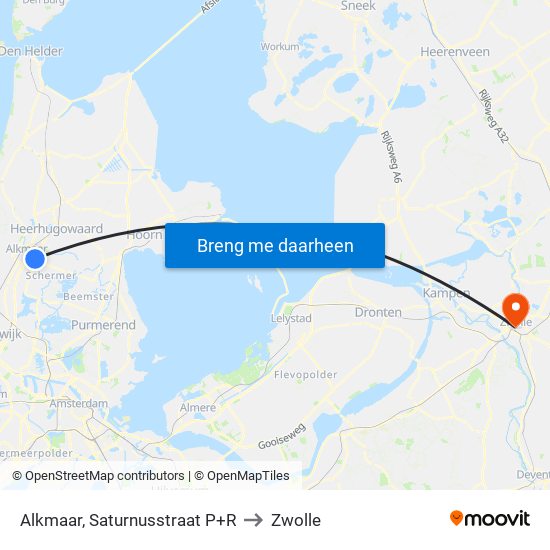 Alkmaar, Saturnusstraat P+R to Zwolle map
