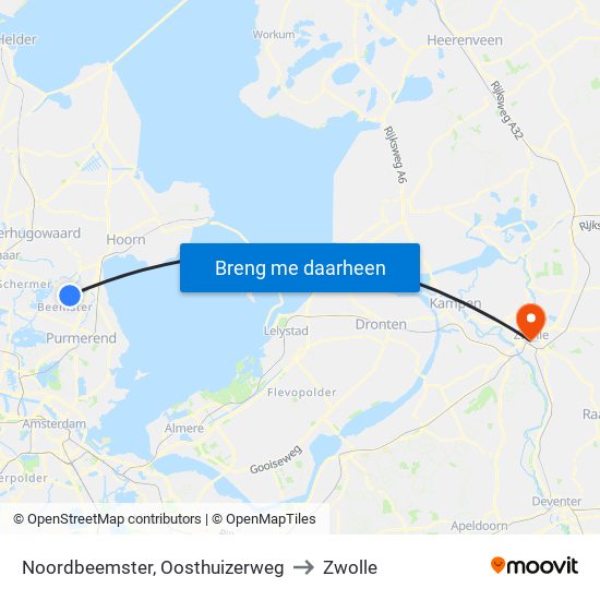 Noordbeemster, Oosthuizerweg to Zwolle map