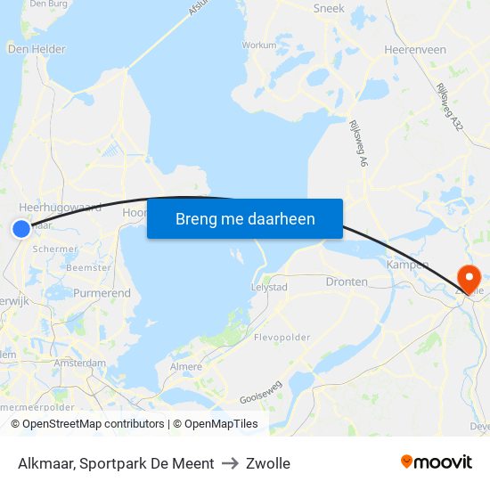 Alkmaar, Sportpark De Meent to Zwolle map