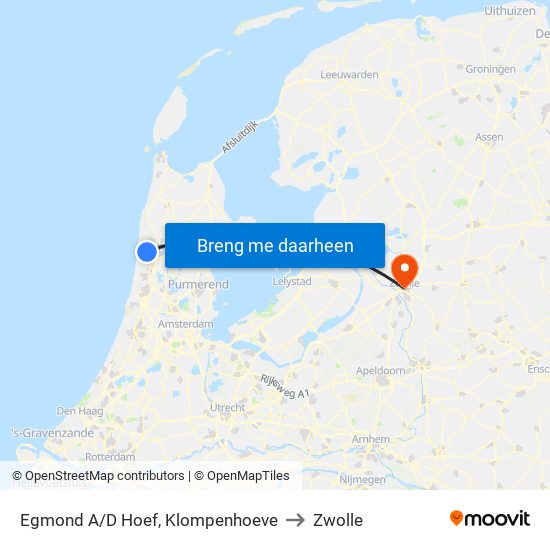 Egmond A/D Hoef, Klompenhoeve to Zwolle map