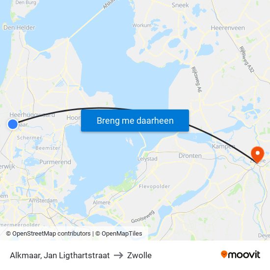 Alkmaar, Jan Ligthartstraat to Zwolle map